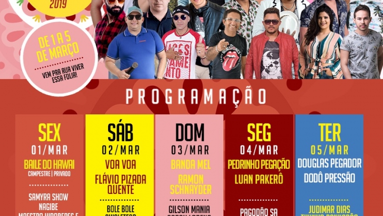 Pedrinho Pegação, Pagodão SA, Ramon Schnayder e Banda Mel são as atrações principais do carnaval de rua de Cajazeiras