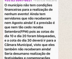 Parte dos servidores da Prefeitura de São João do Rio do Peixe está com salário atrasado há quase dois meses, afirma sindicato