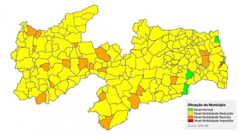 Plano Novo Normal: 18ª avaliação aponta 198 cidades paraibanas classificadas como bandeira amarela
