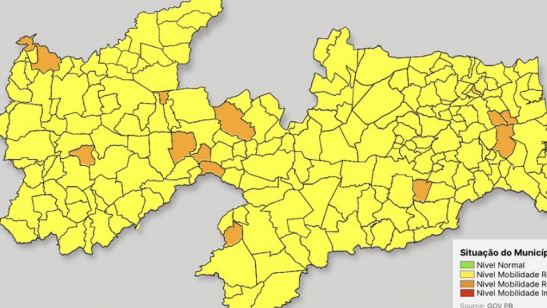 Bandeiras laranjas e amarelas voltam a predominar em 100% dos municípios paraibanos 